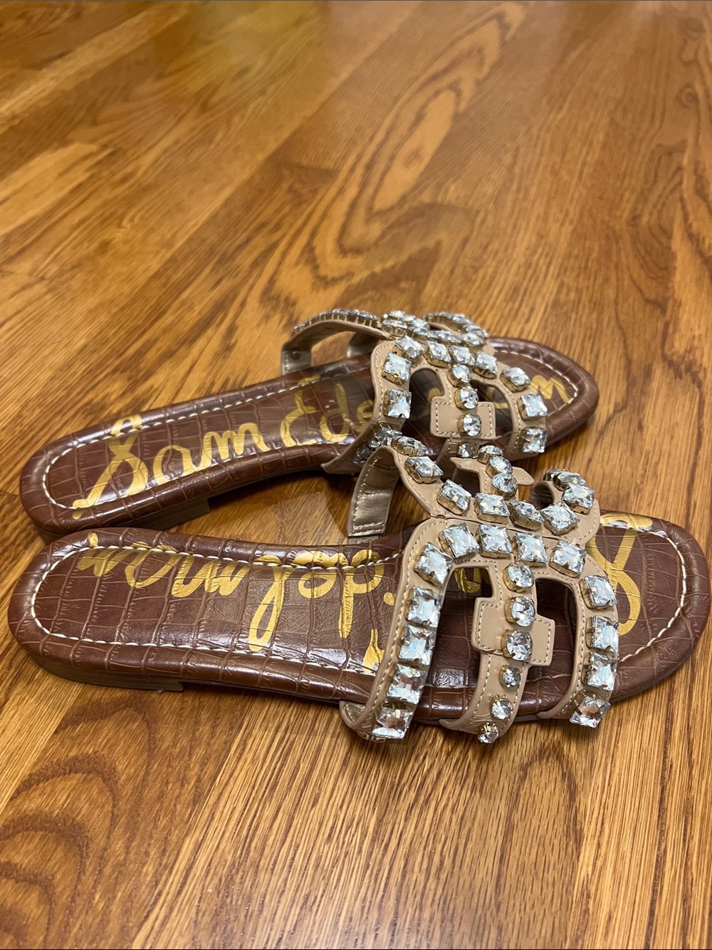 Sam Edelman Bay Jewel Embellished Slide Sandals Color Nude Gem size 8 - Picture 3 of 5